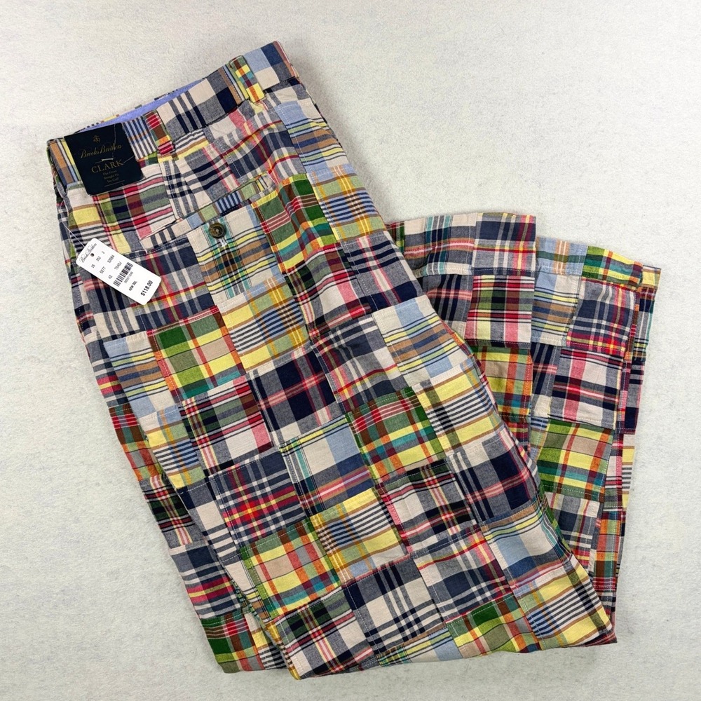 NWT! Brooks Brothers Clark Patchwork Madras Plaid Chinos Mens 42W 30L
